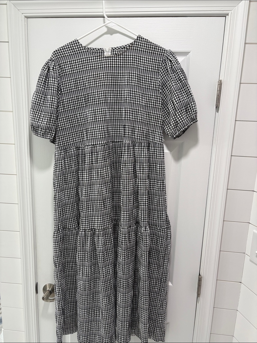 Black and White Gingham Tiered Midi Dress